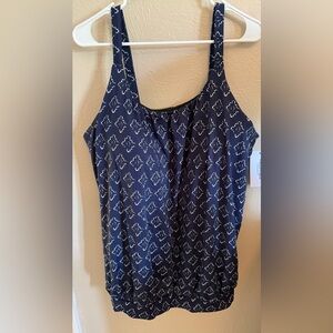 Blue Relaxed Pleated One Piece